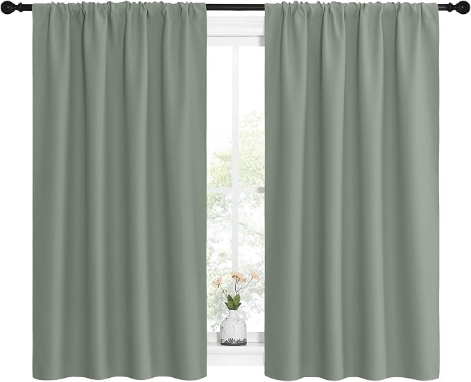 NICETOWN Window Curtains Blackout Drapes - Thermal Insulated Solid Rod Pocket Blackout Curtains/Draperies for Living Room (Greyish Green, One Pair, 42 by 54-Inch)