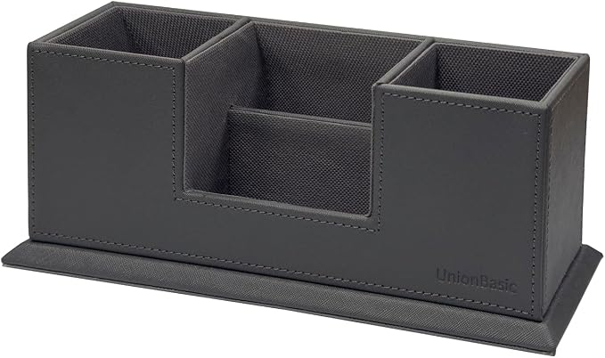 UnionBasic Desk Organizer, Caddy Leather Multi-compartment Pen Holder, Gray | Desktop Dual Pen Holder, Office Supplies Holder