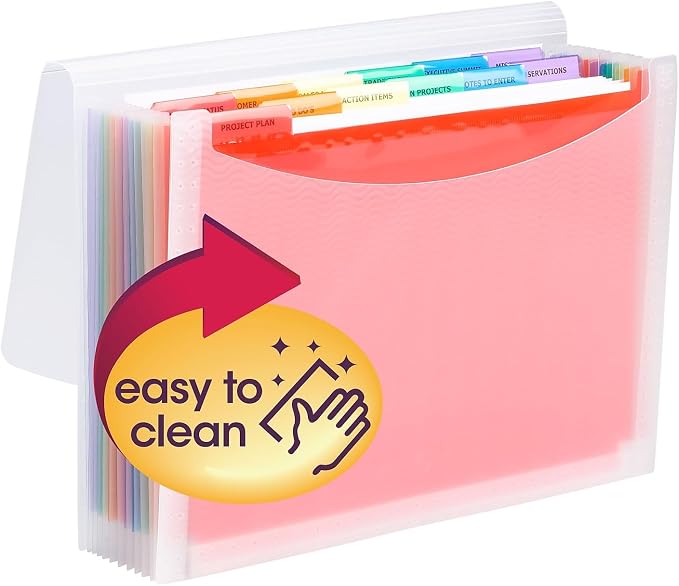 Smead Desktop Poly Expanding File Folder Organizer, Accordion File, Paper Document Storage, 12 Pockets, Flap and Cord Closure, Letter Size (70723)