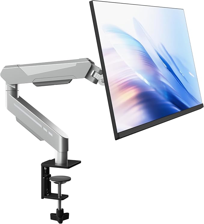 THEARK Single Monitor Desk Mount 17"-32" Screens - Adjustable Mechanical Monitor Arm Computer Monitor Stand up to 19.8 lbs,VESA Arm Desk Mount with C-Clamp and Grommet Base,VESA 75x75/100x100mm,Silver