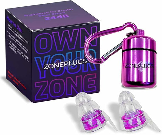 High Fidelity Concert Ear Plugs (2 Pairs) – 24dB Professional Noise Reduction for Musicians & Raves – Crystal Clear Sound Reusable Silicone Earplugs with Aluminum Carry Case – Pink