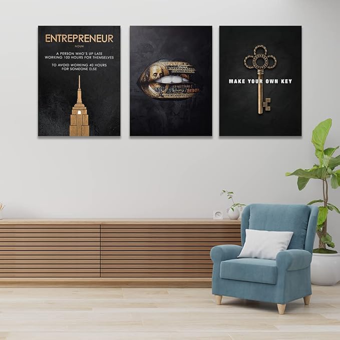 Halioyo Motivational Wall Art for Office - Set of 3 Entrepreneur Wall Art, Inspirational Posters Entrepreneur Gifts for Men Women, Leadership Canvas Wall Prints for Home Office Decor, 24inch x36inch