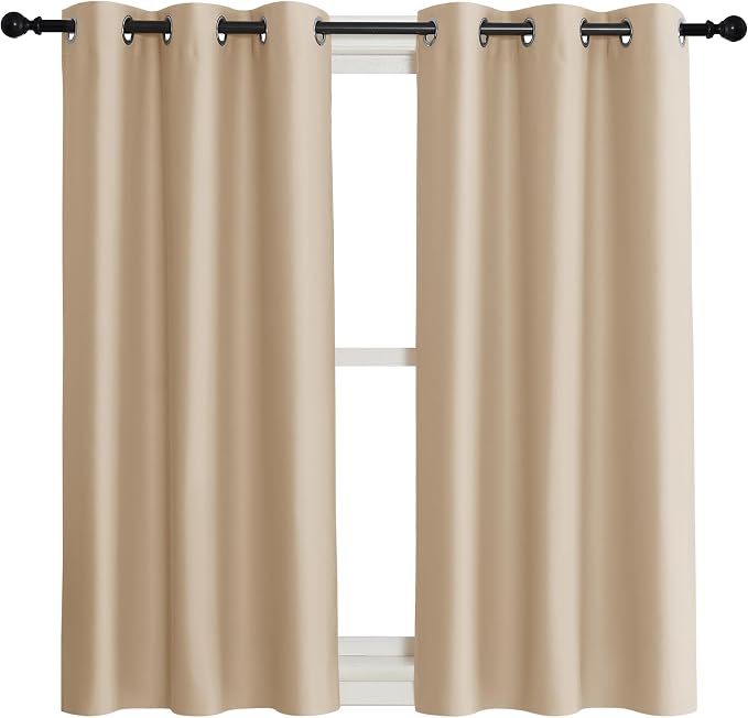 NICETOWN Room Darkening Blind Shade for Kids Bedroom, Biscotti Beige, Single Panel, 42 x 54 inch, Triple Weave Home Decoration Light Blocking Solid Ring Top Curtain/Drape for Small Window