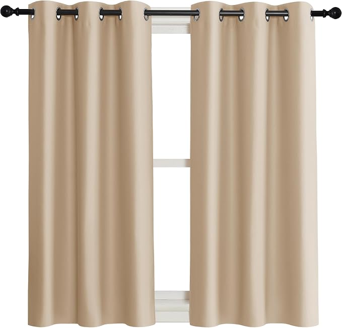NICETOWN Room Darkening Blind Shade for Kids Bedroom, Biscotti Beige, Single Panel, 42 x 45 inch, Triple Weave Home Decoration Light Blocking Solid Ring Top Curtain/Drape for Small Window