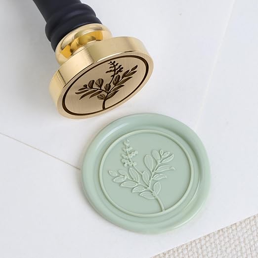 UNIQOOO Flowers Wax Seal Stamp - Botanical Theme Floral; Vintage Brass Stamp Head with Wood Handle for Wedding Invitation Gift Wrap Envelopes Christmas Card