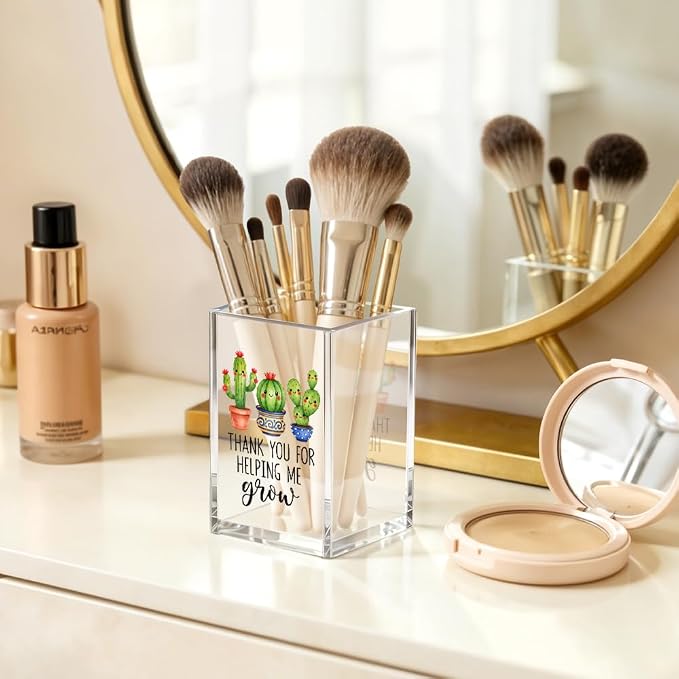 Thank You For Helping Me Grow Acrylic Cosmetic Pencil Pen Bookmark Storage Holder Cup, Funny Plant Holder Cup Gifts for Women Teacher Mentor Professor Librarian, Thank You Gifts for Teacher