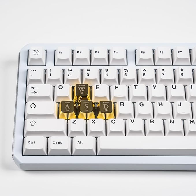 Artisan Zinc Alloy Golden Keycap for Mechanical Keyboard WASD Metal 4 Keys, 1U Size, Cherry Profile, Custom Keycap fit MX Switch Compatible, Decorative Design for Gaming and Typing