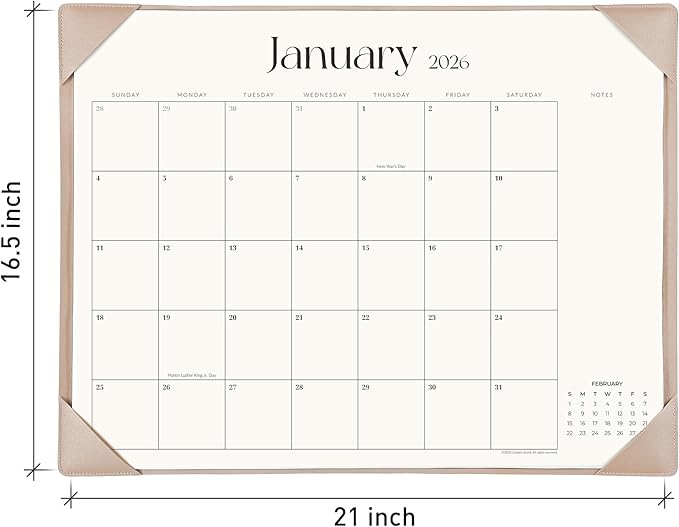 Simplified Desk Calendar 2026 with Desktop Mat, Cabbrix Large Desk Pad Calendar 21" x 16-1/2" Runs From January 2026 to June 2027, Desk Blotter Calendar for Home School and Office (Apricot)