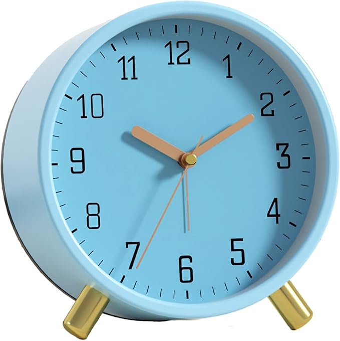 SHISEDECO Small Analog Alarm Clock, Battery Operated Desk Clock, Blue | Bedside Analog Non-Ticking Silent Small Deskclock Battery Operated for Living Room, Bedroom, Office