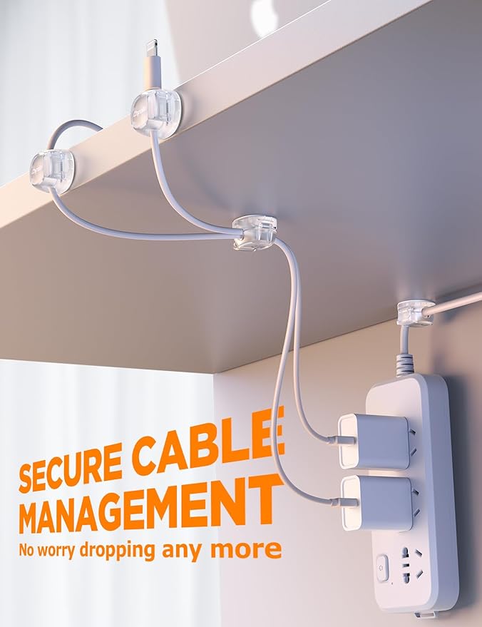 Chfeila 6 Pack Cable Clips, Dorm Room Essentials - Dual Spring Cord Organizer for Cubicle Decor, Cute Desk Organizers and Accessories, Teen Dorm Room Decor, Cubicle Accessories, Nightstand,Clear White