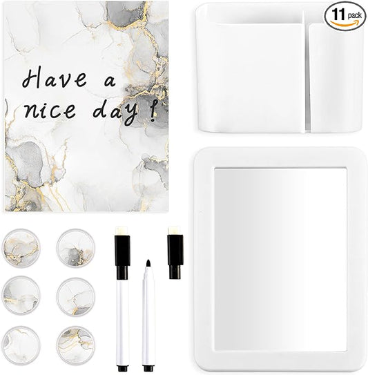 11 Pcs School Lockers Magnetic Decor Locker Accessories Kit with Magnetic Marble Print Whiteboard Mirror Pen Holder Buckles Lockers Organizer Decorations Locker Essentials for Back to School Supplies