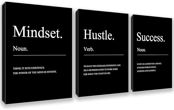 Motivational Wall Decor Black Mindset Canvas Wall Art Hustle Posters Prints Inspirational Entrepreneur Quote Office Decor Success Paintings Home Bedroom Living Room Framed Decorations (60" Wx28 H)