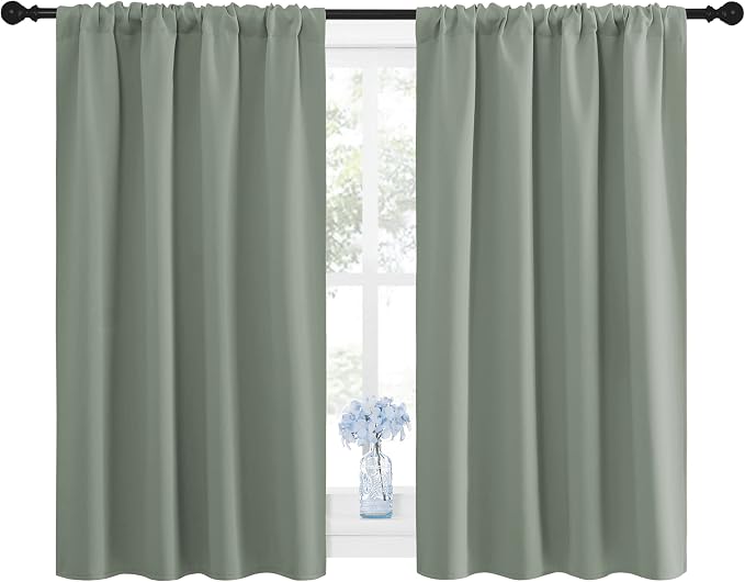 NICETOWN Window Curtains Blackout Drapes - Thermal Insulated Solid Rod Pocket Blackout Curtains/Draperies for Living Room (Sage Green, 1 Pair, 42 by 48-Inch)