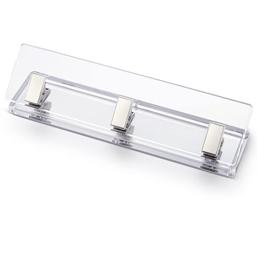 Acrylic and Silver Standard 3 Hole Punch,10 Sheet Capacity, Desktop Hole Puncher 3 Ring, Office Desktop Accessory, Clear/(Silver)