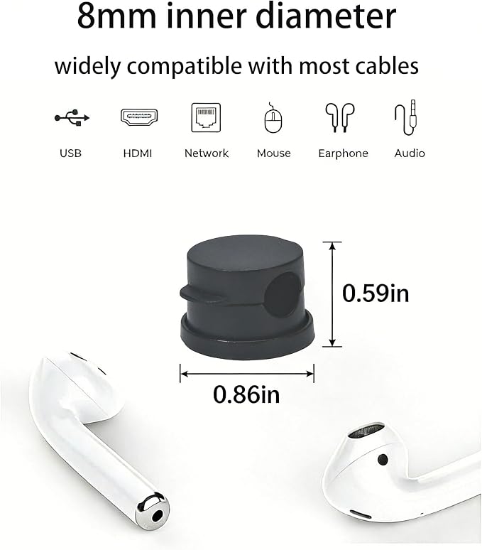 6PC 360° Rotatable Spring Cable Management, Cord Organizer Holder for Desk, Strong Adhesive Cable Clips Desk Accessories, Adjustable Wire Keeper for Nightstand, Home, Office, RV (Black)