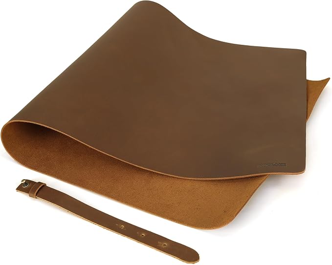Polare 2mm Thick Full Grain Leather Desk Pad Protector 31.5 x 15.7 inch Desktop Blotter Mats for Keyboard and Mouse Non-Slip Desk Writing Pad for Office and Home (Brown)
