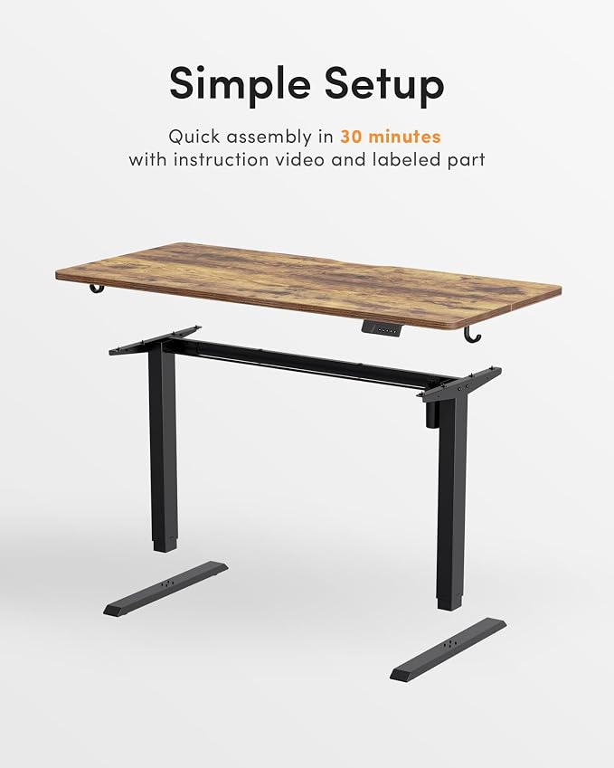 DESINO Standing Desk, 48 × 24 Inches Electric Height Adjustable, Sit and Stand Up, Computer Office Desk with Splice Board, Black Frame/Rustic Brown TOP