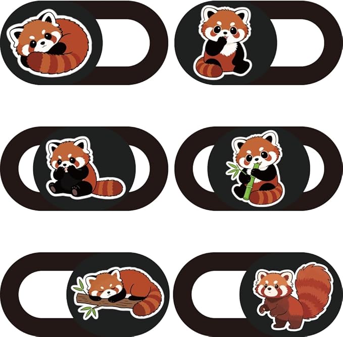 6Pcs 6 Styles Red Panda Camera Cover Slide Cute Privacy Guard Accessories, Phone Front Camera Blocker 0.04 Inch Ultra Thin for Laptop Desktop Computer Tablet Notebook Mini PC Office Use