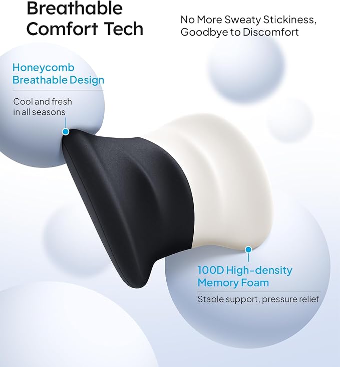 Wigoo Lumbar Support Pillow for Car-Office Chair, Black 1-Pack | Memory Foam| Ergonomic| Universal Fit