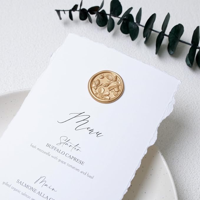 UNIQOOO Wax Seal Stickers - 3D Magnolia Wedding Invitation Envelope Botanical Seal Stickers, 100 Pcs Self-Adhesive Light Gold Stickers, Perfect for Invitations, Christmas, Gift Wrapping, Parties