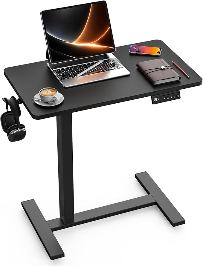 FiCiHi Electric Standing Desk with Wheels – Adjustable Height Mobile Sit-Stand Laptop Table, Portable Rolling Small Computer Workstation for Home Office & Bedside Use (28"x16", Black)