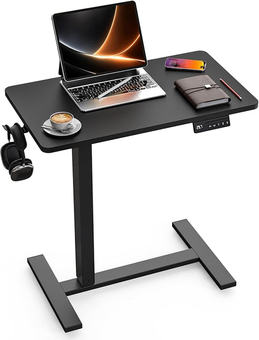 FiCiHi Electric Standing Desk with Wheels – Adjustable Height Mobile Sit-Stand Laptop Table, Portable Rolling Small Computer Workstation for Home Office & Bedside Use (28"x16", Black)