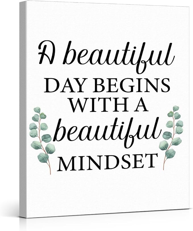 Motivational Eucalyptus Wall Art Decor, Inspirational Green Botanical Pictures Positive Quotes Canvas Painting Posters for Office Living Room Bedroom Decoration (11.5 X 15 Inches, Framed)