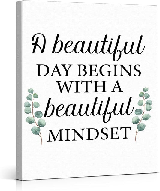 Motivational Eucalyptus Wall Art Decor, Inspirational Green Botanical Pictures Positive Quotes Canvas Painting Posters for Office Living Room Bedroom Decoration (11.5 X 15 Inches, Framed)