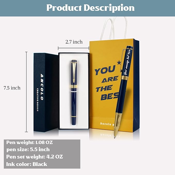 Ancolo Custom Pens Business Gift set with 2 extra Black Ink Refills Quality Pens Metal Body - Custom with Names Message on the Pens - for Family Colleague Elder Friends
