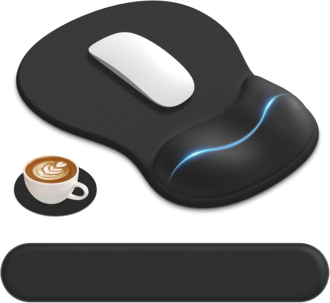 AKIT Ergonomic Mouse Pad and Keyboard Wrist Rest Set,Memory Foam,Black | Ergonomic Wrist Support for Typing & Gaming,Gel Mouse Pad with Smooth Glide,Reduces Fatigue,Fits Home & Office