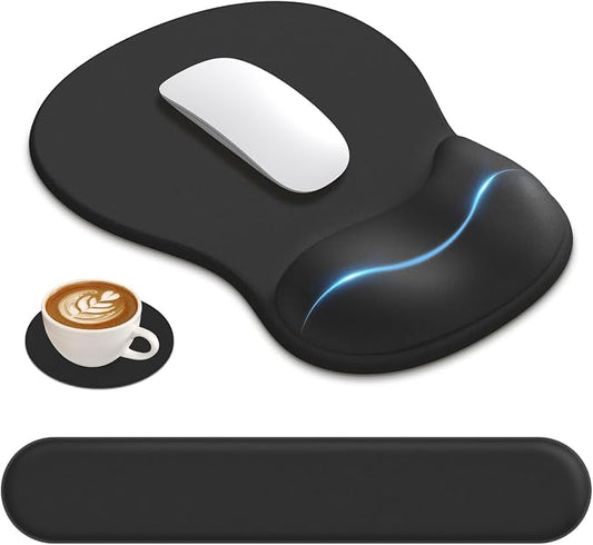 AKIT Ergonomic Mouse Pad and Keyboard Wrist Rest Set,Memory Foam,Black | Ergonomic Wrist Support for Typing & Gaming,Gel Mouse Pad with Smooth Glide,Reduces Fatigue,Fits Home & Office