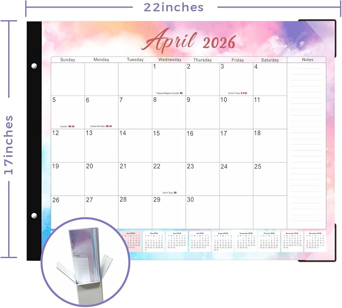 2026 Desk Calendar Large 22x17 Inches,Large Desk Calendar 2026-2027,18 Month,Suitable For Home,School Or Office,With Plastic Cover,Monthly Calendar(Pink)