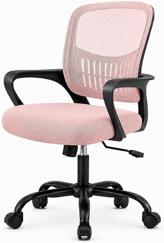 Ergonomic Office Chair, Home Office Desk Chair, Game Chair with Lumbar Support, Breathable Mesh Chairs, Swivel Desk Chairs for Computer, Home, Office, 360° Swivel (Pink)