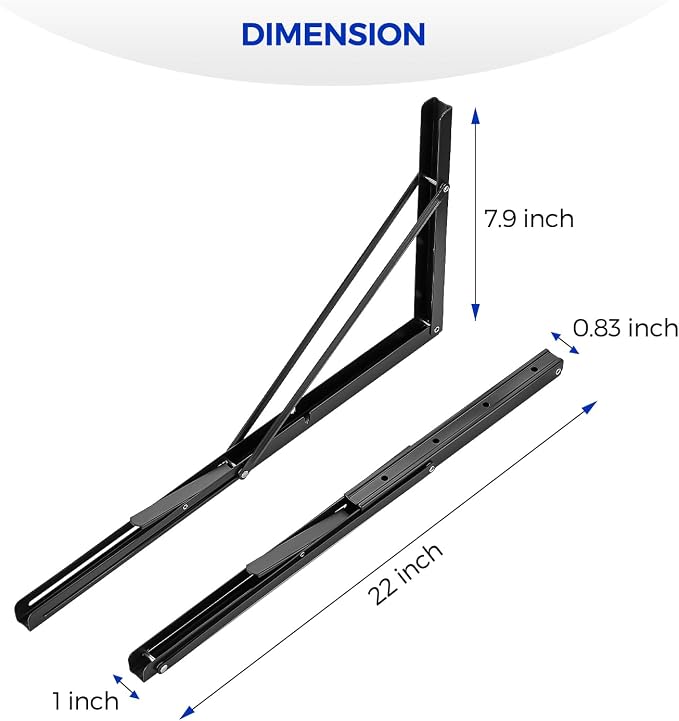 Ravinte 4 Pack 22 Inch Folding Shelf Brackets – Matte Black, Heavy Duty Collapsible Brackets for Tables and Benches – Space-Saving Design