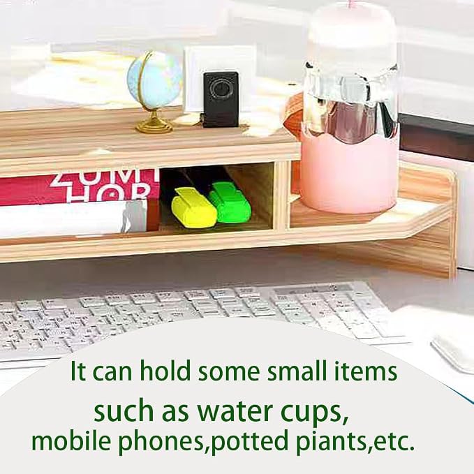 Triangle Monitor Stand Riser,Cut Triangle Save Space Desktop Corner,Desktop corner shelf with drawers wooden computer stand with storage laptop risers office organization. (No drawer)