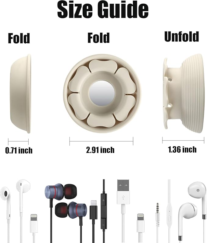 MAIRUI Wired Earbud Case Earphone Headphone Cord Organizer Earbuds Wrap Soft Silicone Magnetic Holder Storage Tangle Free Cable Winder(Beige)