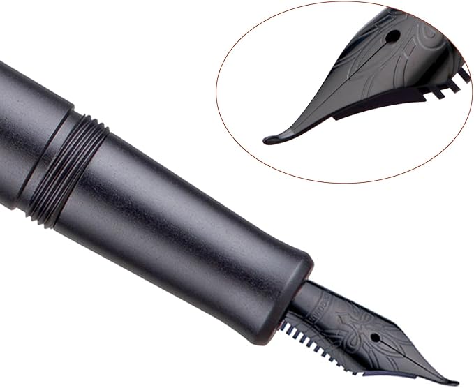 HONG DIAN M2 Black Forest Mini Fountain Pen, Bent Nib & Sleek Shape Aluminium Short Pocket Travel Pen (Space Gray)