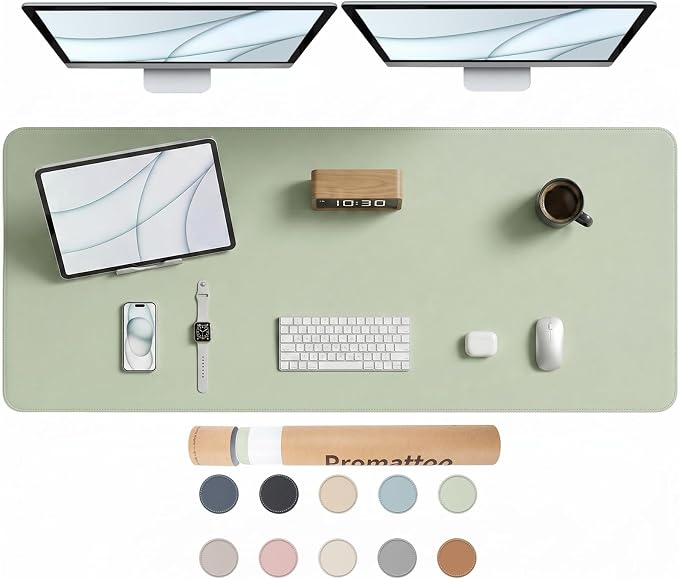 Large Desk Pad Non-Slip Desk Mat Protector for Keyboard Mouse Waterproof Vegan Leather Surface Faux Leather Laptop Mat Smooth Mouse Pad Premium Gift Tube Matcha Green 55" x 23"