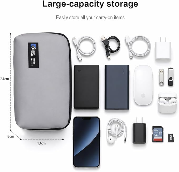 Electronics Organizer Bag, Travel Digital Storage Pouch for Cable, Cord, Earphone, USB Flash Drive, Power Bank, Hard Drive, Portable Tech Travel Case with Multi-Compartment (Grey)