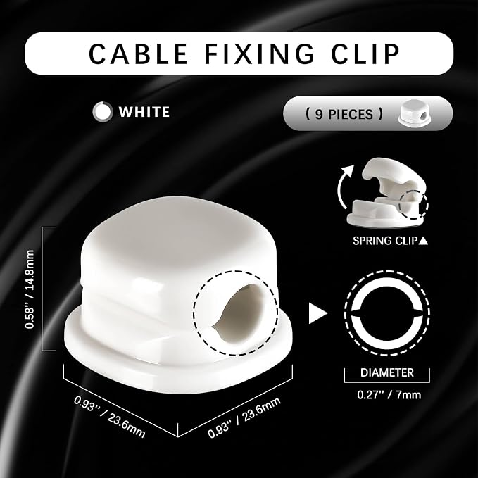 Desk Cord Holder, 9PACK Cord Organizer Clips, Spring-Loaded Cable Management for Nightstand, Car & Office – Premium Adhesive, Easy Access, No Damage, Phone Charger Wire & More, White