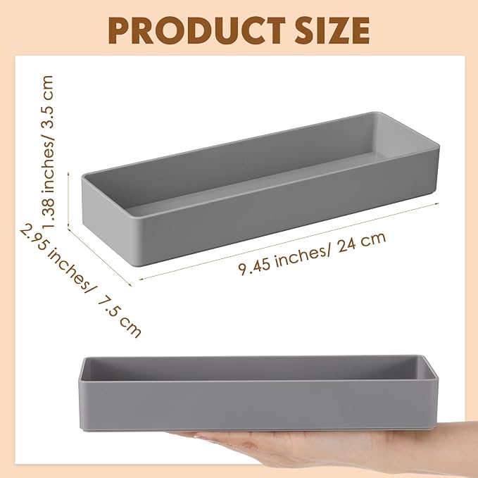 Teling 4 Pcs Grey Large Rectangular Desk Organizer Set, Half Accessory Tray, Plastic Tabletop Organizer for Office, Home, or Study, Dimensions: 9.45 x 2.95 x 1.38 Inches