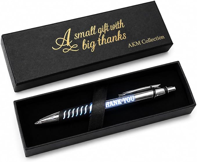 Luxury Pen for Men and Women, Premium “Thank You” Gift Set with LED Light Engraving, Fancy Writing Instrument in Gift Box, Nice for Work, Graduation Gift for Teacher, Boss, Coworker