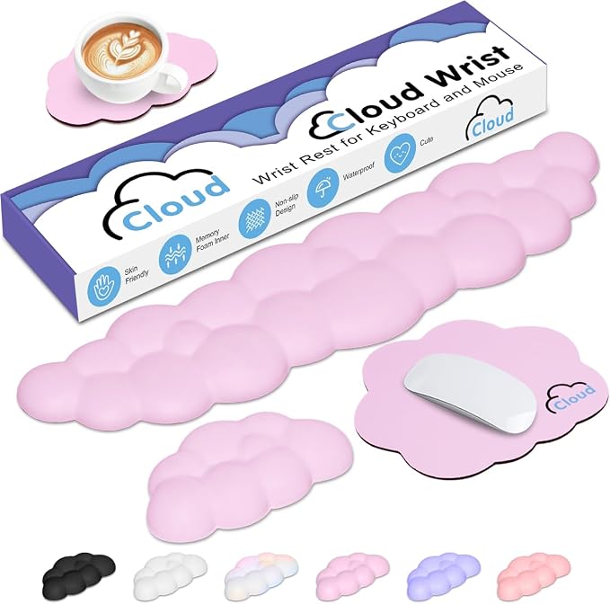 Cloud Wrist Rest Keyboard Palm Rest with Non-Slip Base for Computer Gaming Wrist Rest, YAMJUG Cloud Arm Rest Keyboard Wrist Pad Purplish Pink