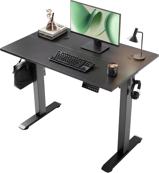 YDN Electric Standing Desk, 40x24 Inch, Black | 3 Memory Presets, Cable Management, Adjustable Height, Sit Stand, Computer Workstation, Home Office