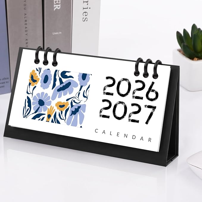 Small Desk Calendar 2026-2027, Flower Mini Desk Calendar (From January 2026 to December 2027) Flip Desktop Standing Calendar, Monthly Planner Cute Calendar, School Home Office Supplies