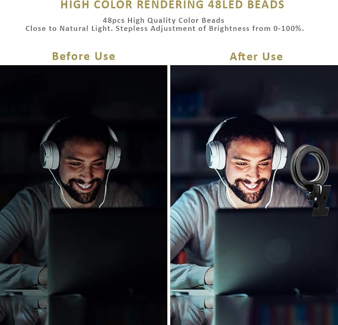 Video Conference Lighting Ring Light for Monitor Computer | Webcam Lighting, Zoom Call Lighting, Laptop Light& Distance Learning, Video Calls & Live Streaming