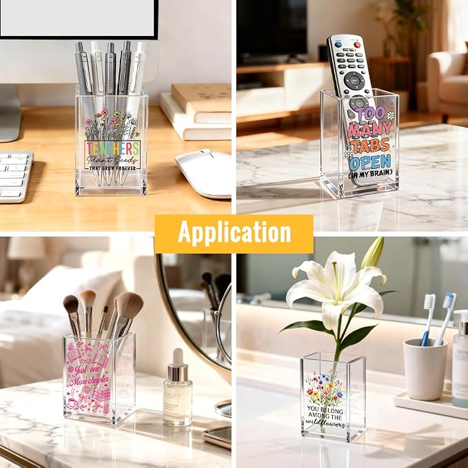 Healthy Teeth Happy Life Floral Nurse Acrylic Pen Holder Cup | Cosmetic Pencil Pen Bookmark Storage, Gifts for Dentist Dental Assistant Orthodontist, Gifts for New Dentists Med Student