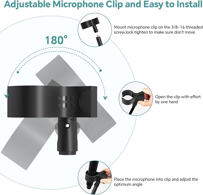 Microphone Stand,50 cm Long Flexible Gooseneck Arm Desktop Clamp Mount,Universal Heavy Duty Mic Clip Holder 3/8" to 5/8" Adapter,Compatible with Shure/Fifine/HyperX /AT2020 /Pyle/Blue Snowball/Razer