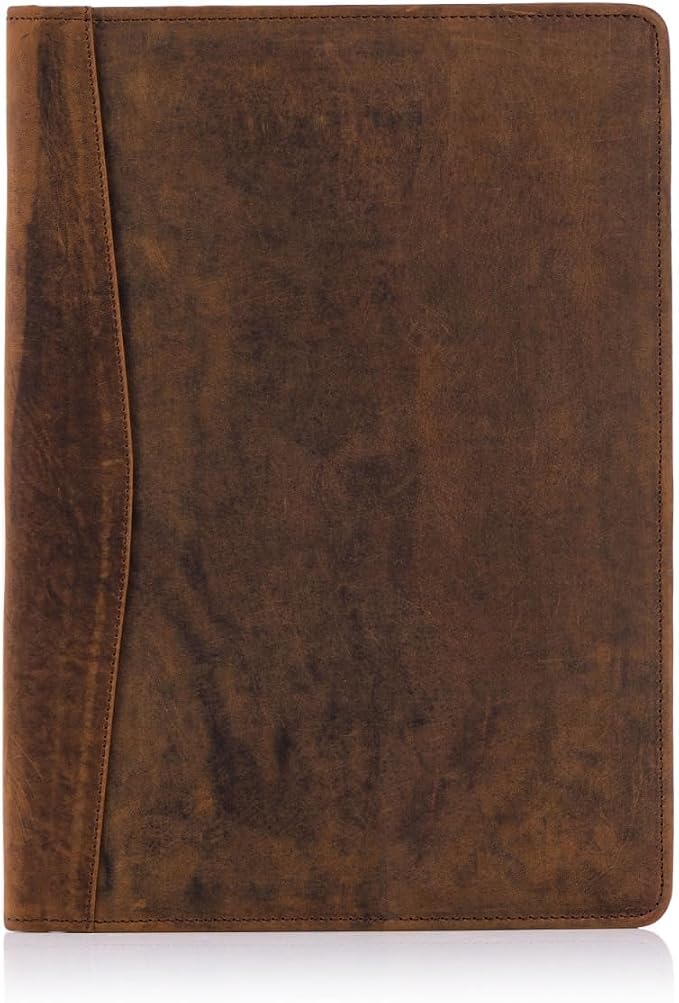 KomalC Leather Portfolio Folder for Men & Women – Professional Business Padfolio Organizer with 2 Pen Holders, Card Slots & Document Sleeve, Vintage Leather Conference Folder 13 x 10 Inch