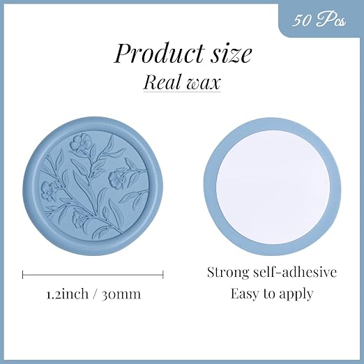 UNIQOOO Wax Seal Stickers - 3D Floral Wedding Invitation Envelope Seal Sticker, 50 Pcs Self- Adhesive Flower Dusty Blue Stickers, Perfect for Invitation, Christmas, Gift Wrapping